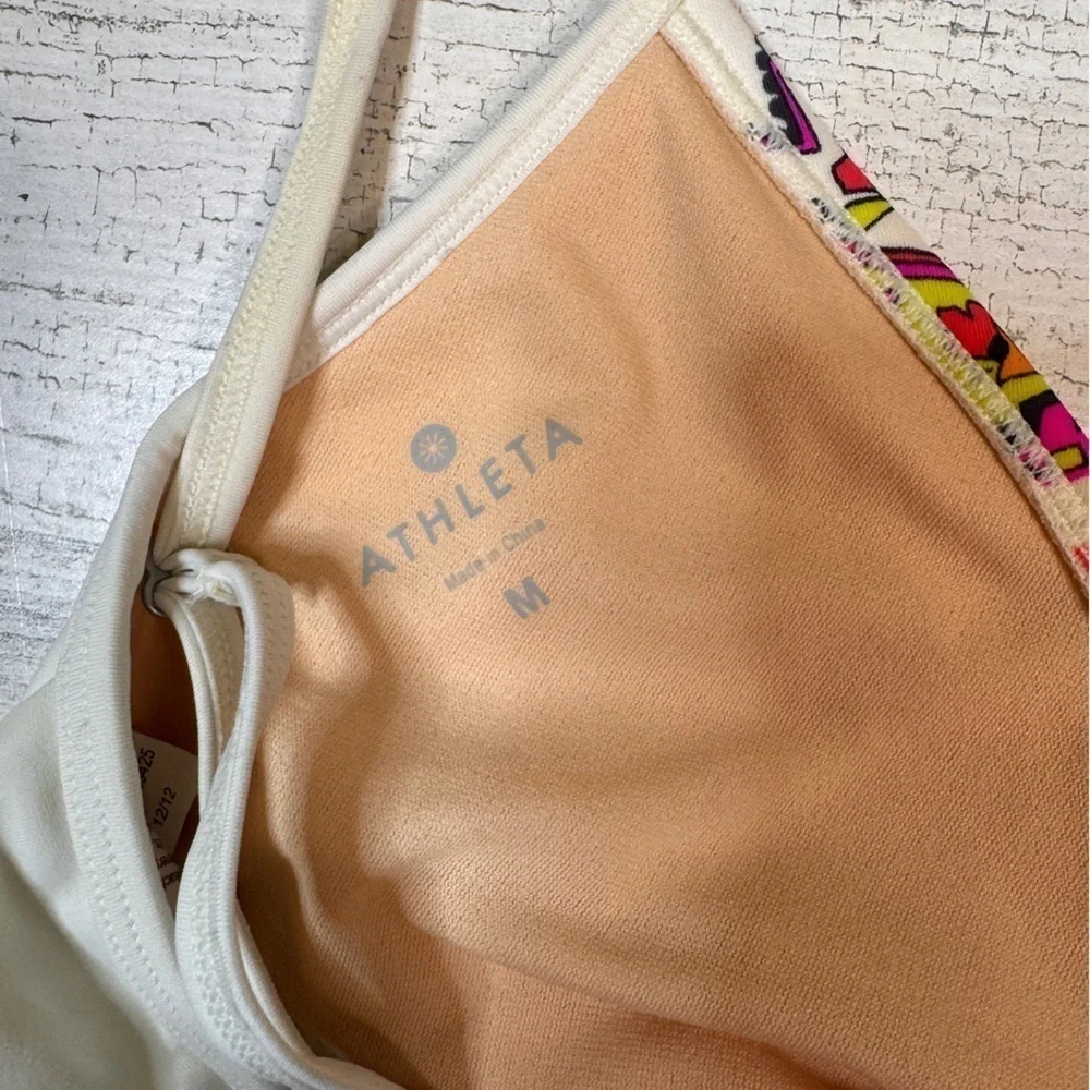 Athleta Zanzibar Scrunch Bikini Top Pink Green White Size Medium Dragonfly